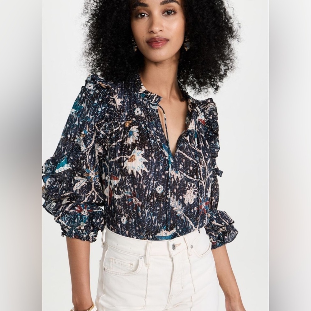 Ulla Johnson Manet Blouse In Jet floral print Size 4‎